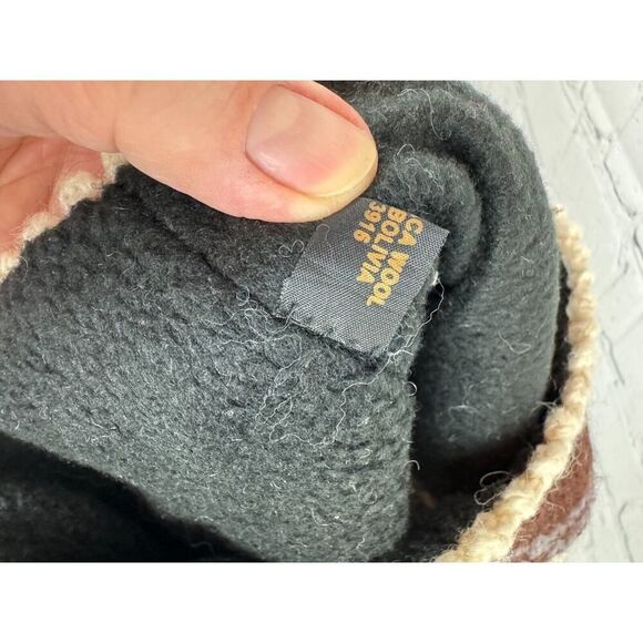 Unbrended 100% alpaca wool knit fleece lined brown grey ivory hat Bolivia - Picture 8 of 9